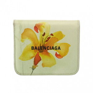 BALENCIAGA Flower Motif Green Calfskin Bifold Wallet